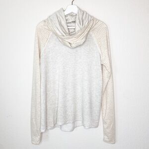12PM by Mon Ami Cowl Neck Tan and Cream Striped Knit Top Sz S